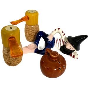 Vintage 2 Sets Salt & Pepper Shakers Corn Cob Pipes & Hillbilly Moonshine Jug